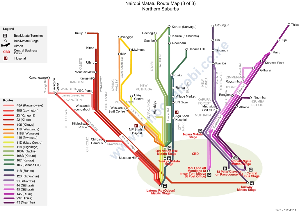 Nairobi Matatu Route Map Northern Nairobi Matatu Route Map Northern